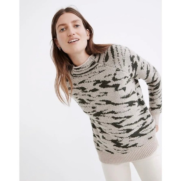 Madewell Sweaters - Madewell Thornton Animal Print Mockneck Sweater Alpaca Blend Cream XS